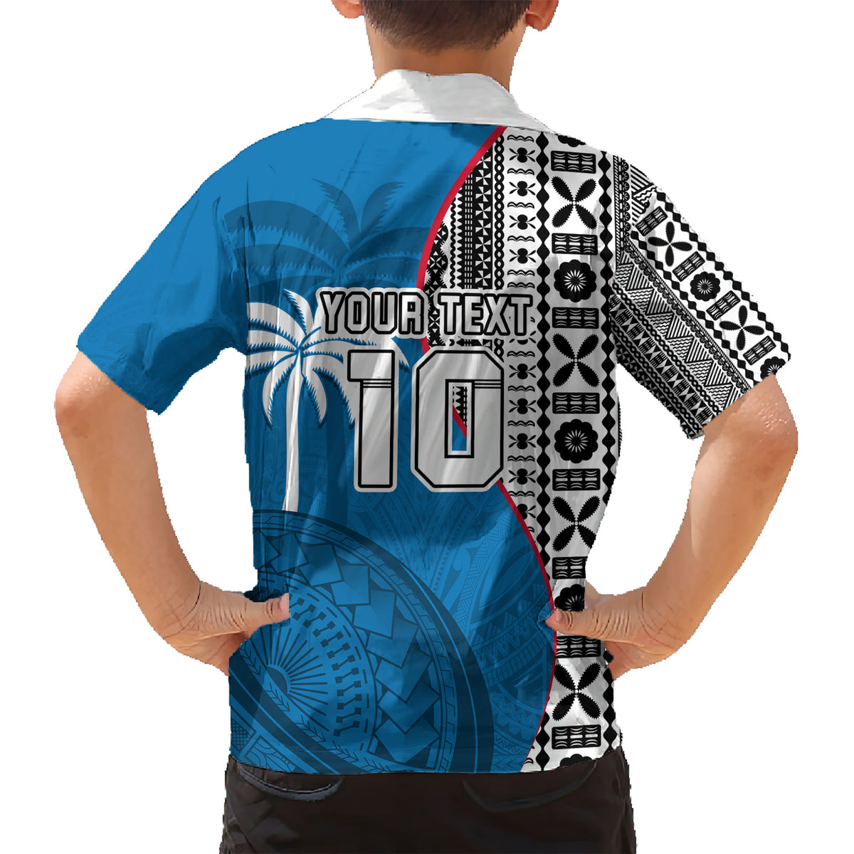 Custom Fiji Rugby Family Matching Short Sleeve Bodycon Dress and Hawaiian Shirt Coat of Arms Palm Tree Mix Polynesia Tapa Pattern LT03 - Polynesian Pride