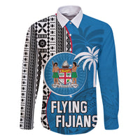 Custom Fiji Rugby Family Matching Short Sleeve Bodycon Dress and Hawaiian Shirt Coat of Arms Palm Tree Mix Polynesia Tapa Pattern LT03 Dad's Shirt - Long Sleeve Blue - Polynesian Pride