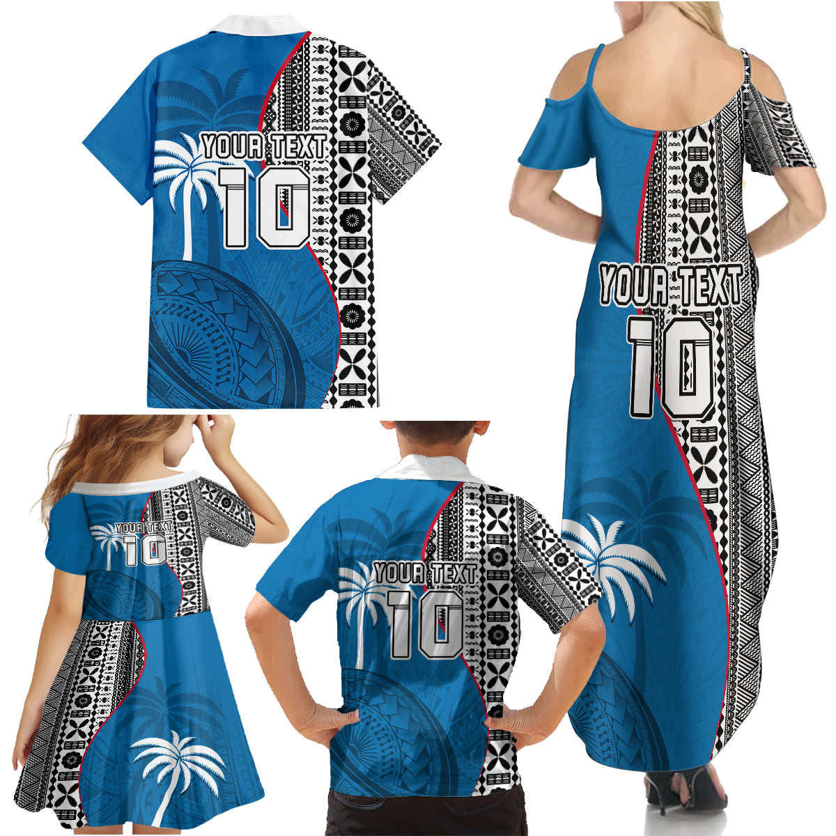 Custom Fiji Rugby Family Matching Summer Maxi Dress and Hawaiian Shirt Coat of Arms Palm Tree Mix Polynesia Tapa Pattern LT03 - Polynesian Pride