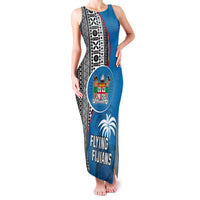 Custom Fiji Rugby Family Matching Tank Maxi Dress and Hawaiian Shirt Coat of Arms Palm Tree Mix Polynesia Tapa Pattern LT03 Mom's Dress Blue - Polynesian Pride