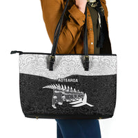 New Zealand World Cup 2023 Leather Tote Bag Aotearoa Haka Rugby with Silver Fern Maori Ethnic Pattern LT03 - Polynesian Pride