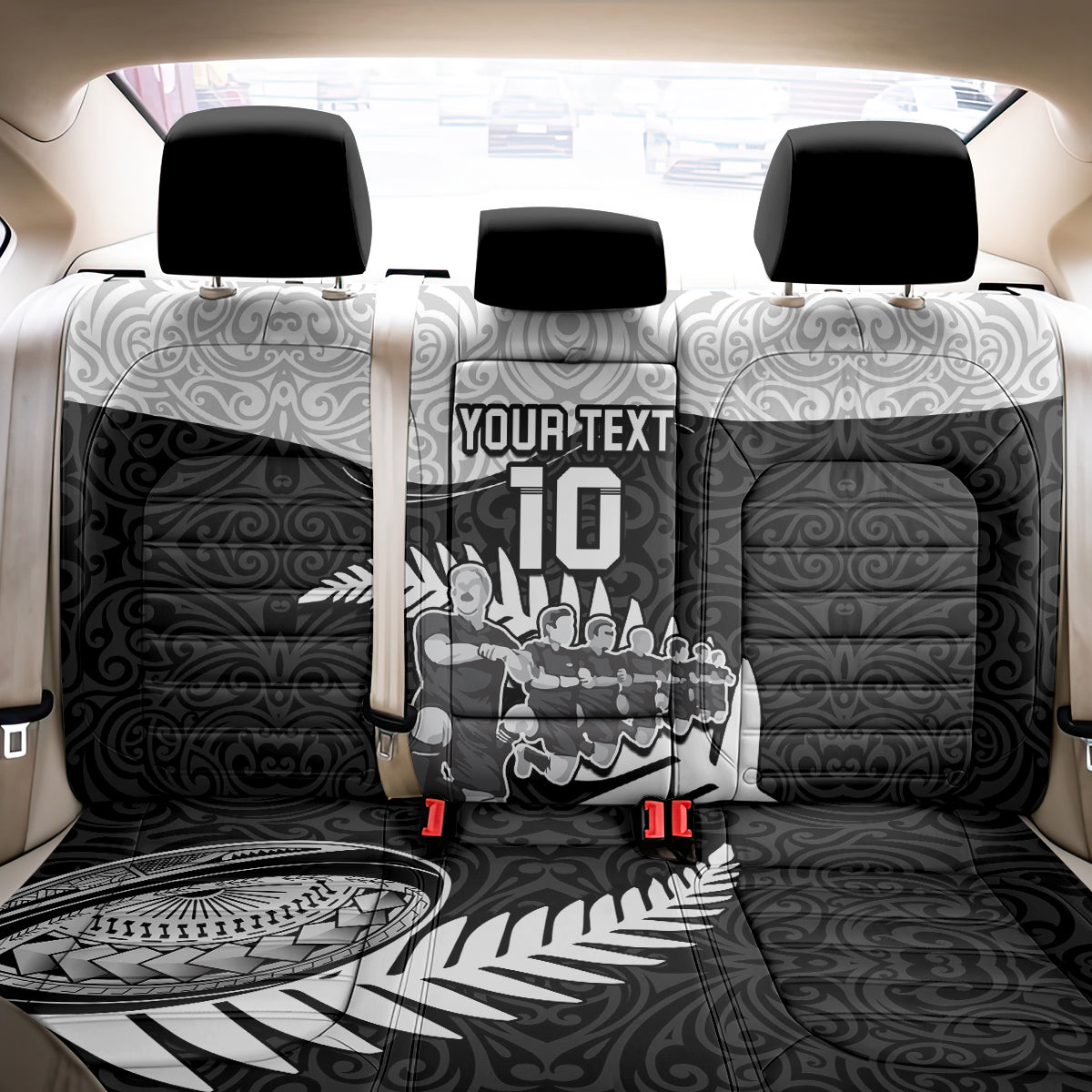 Custom New Zealand World Cup 2023 Back Car Seat Cover Aotearoa Haka Rugby with Silver Fern Maori Ethnic Pattern LT03 - Polynesian Pride