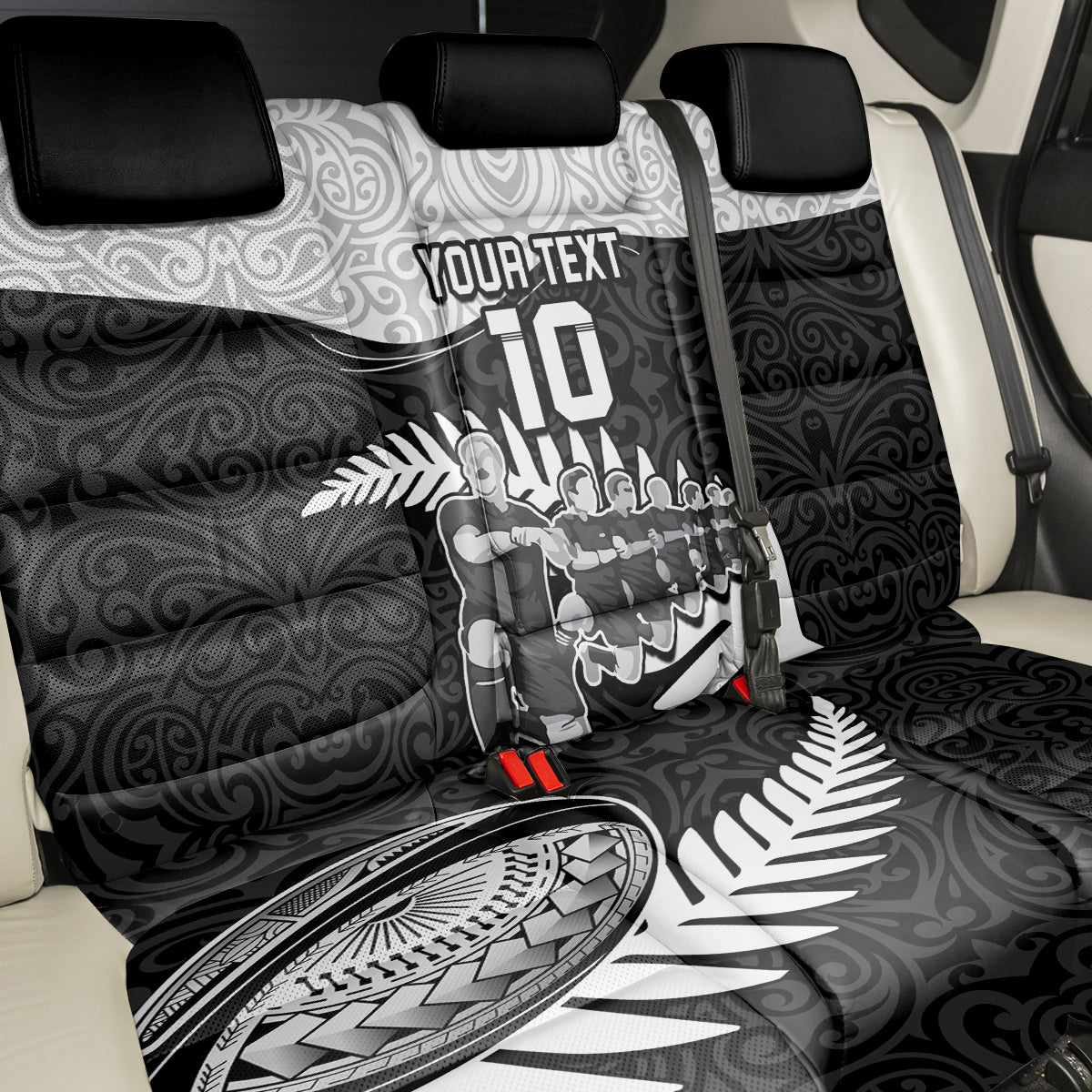 Custom New Zealand World Cup 2023 Back Car Seat Cover Aotearoa Haka Rugby with Silver Fern Maori Ethnic Pattern LT03 - Polynesian Pride