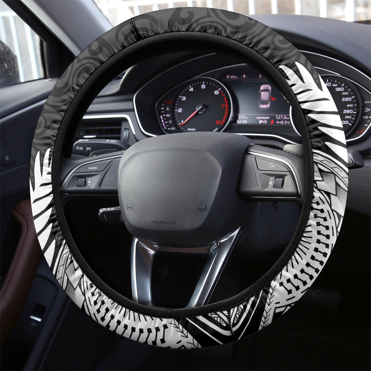 New Zealand World Cup 2023 Steering Wheel Cover Aotearoa Haka Rugby with Silver Fern Maori Ethnic Pattern LT03 - Polynesian Pride