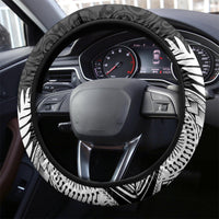 New Zealand World Cup 2023 Steering Wheel Cover Aotearoa Haka Rugby with Silver Fern Maori Ethnic Pattern LT03 - Polynesian Pride