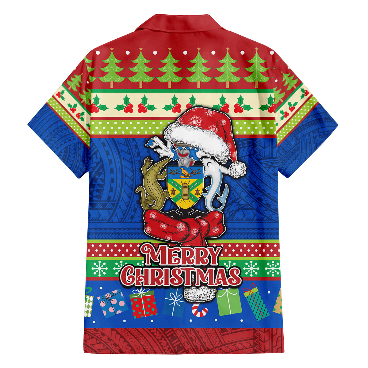 Solomon Islands Christmas Family Matching Off Shoulder Maxi Dress and Hawaiian Shirt Santa With Flag Of Solomon Polynesian Tribal Xmas Vibe LT03 - Polynesian Pride