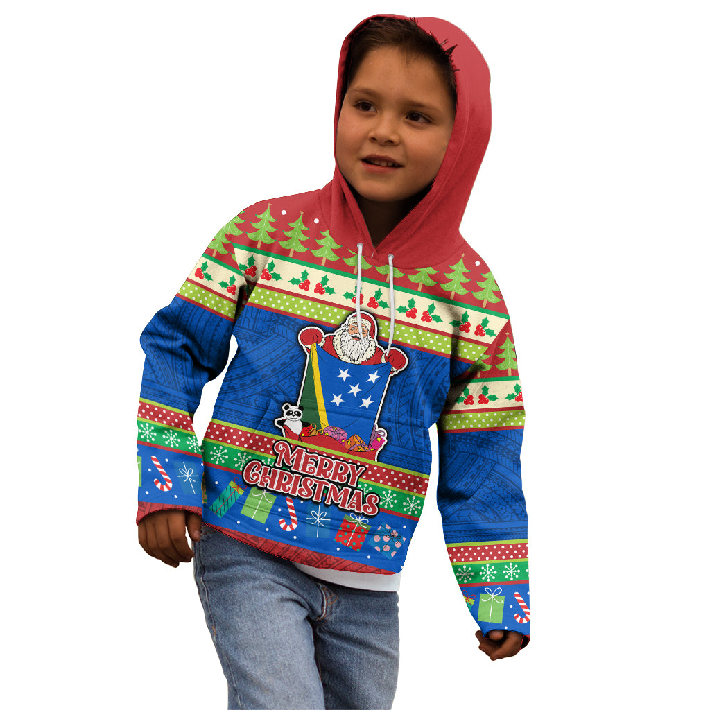 Solomon Islands Christmas Kid Hoodie Santa With Flag Of Solomon Polynesian Tribal Xmas Vibe LT03 - Polynesian Pride