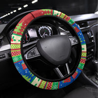 Solomon Islands Christmas Steering Wheel Cover Santa With Flag Of Solomon Polynesian Tribal Xmas Vibe LT03 Universal Fit Blue - Polynesian Pride