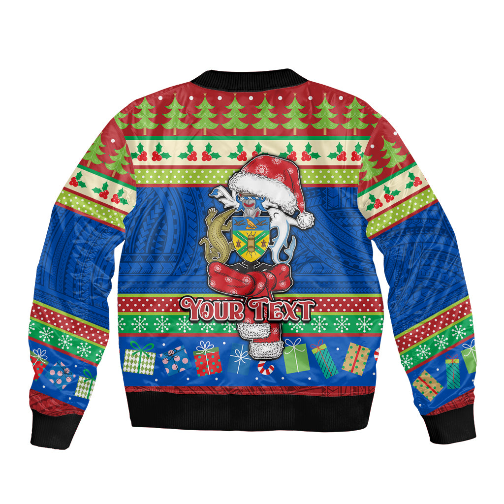 Personalised Solomon Islands Christmas Bomber Jacket Santa With Flag Of Solomon Polynesian Tribal Xmas Vibe LT03 - Polynesian Pride