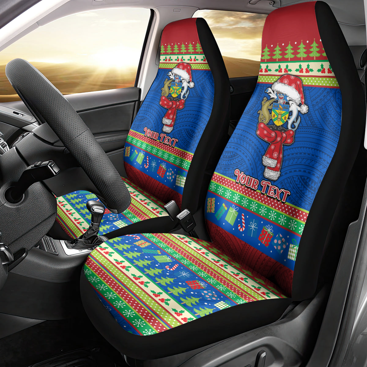 Personalised Solomon Islands Christmas Car Seat Cover Santa With Flag Of Solomon Polynesian Tribal Xmas Vibe LT03 - Polynesian Pride