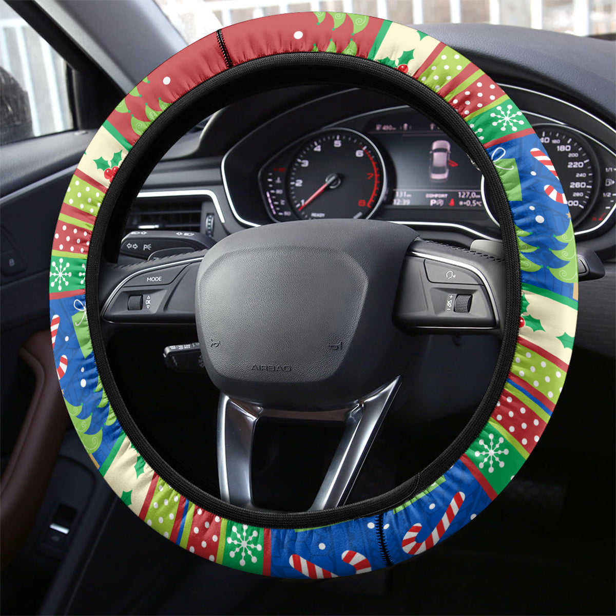 Solomon Islands Christmas Steering Wheel Cover Santa With Flag Of Solomon Polynesian Tribal Xmas Vibe LT03 - Polynesian Pride