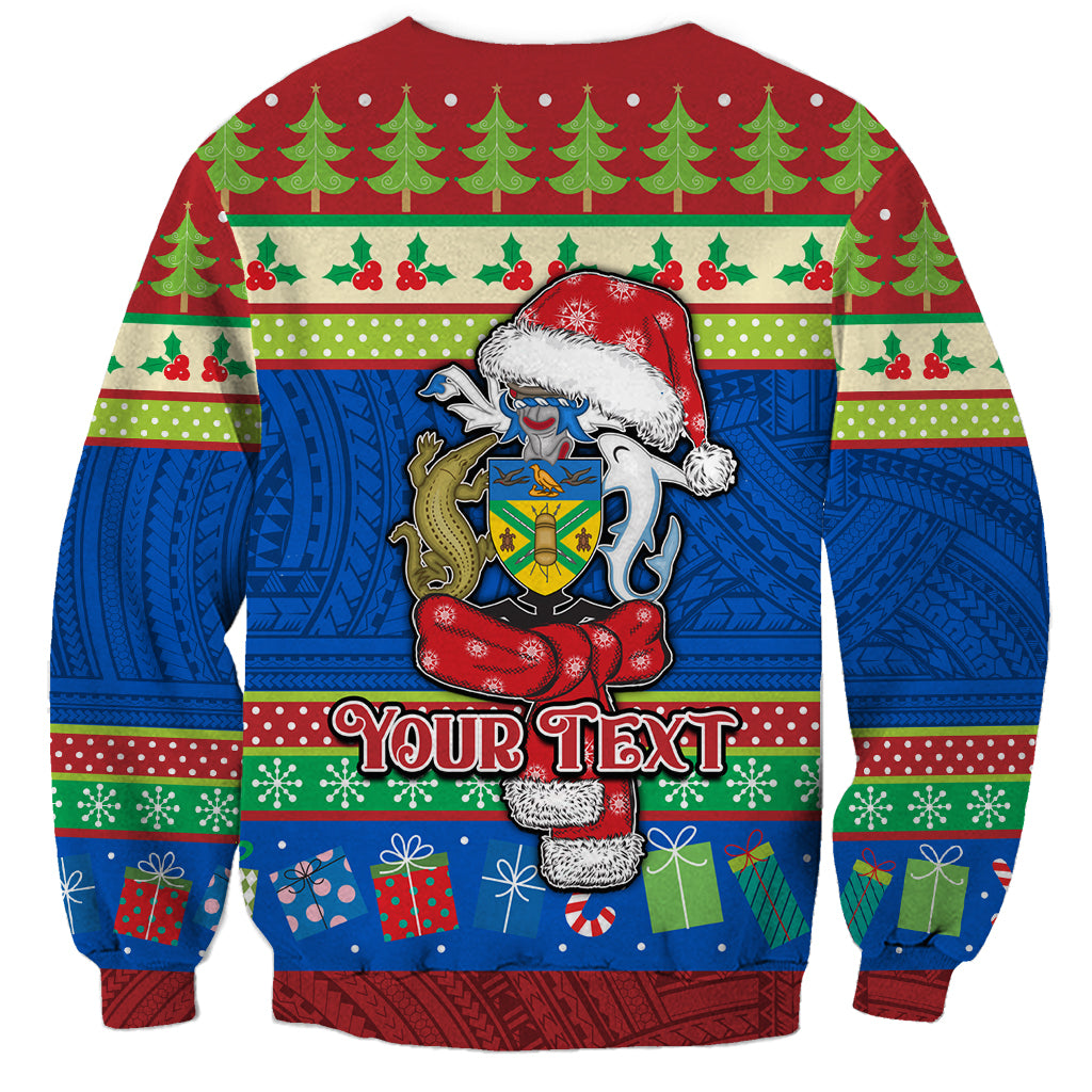 Personalised Solomon Islands Christmas Sweatshirt Santa With Flag Of Solomon Polynesian Tribal Xmas Vibe LT03 - Polynesian Pride