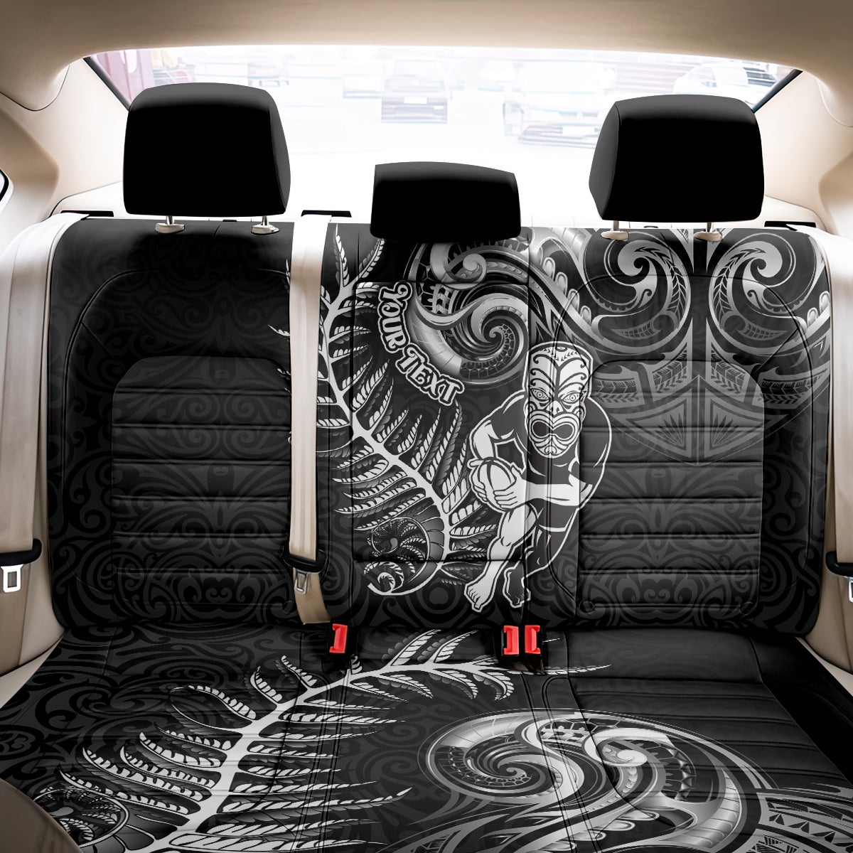 Personalised New Zealand Rugby Back Car Seat Cover Maori Warrior Rugby with Silver Fern Sleeve Tribal Ethnic Style LT03 - Polynesian Pride