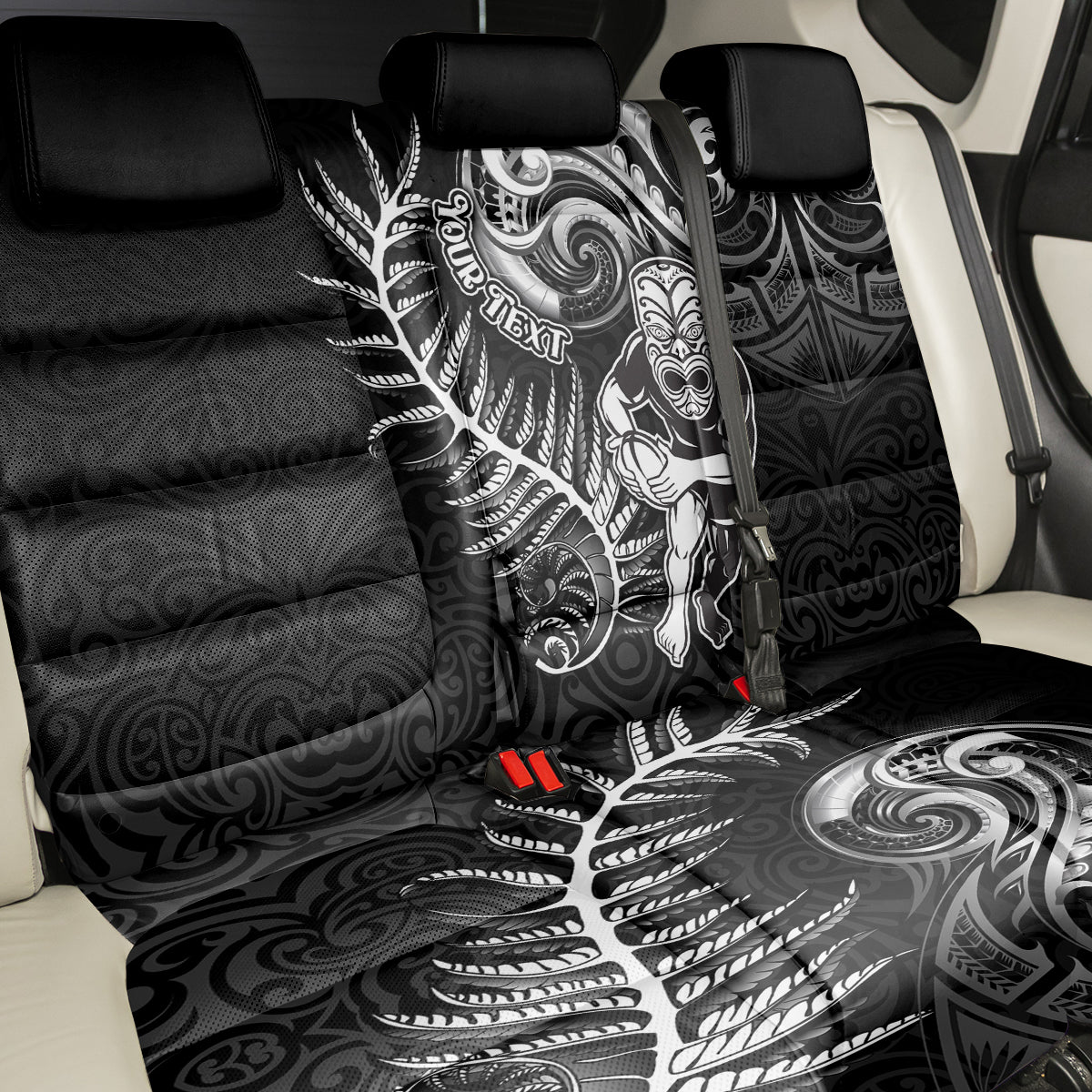 Personalised New Zealand Rugby Back Car Seat Cover Maori Warrior Rugby with Silver Fern Sleeve Tribal Ethnic Style LT03 - Polynesian Pride