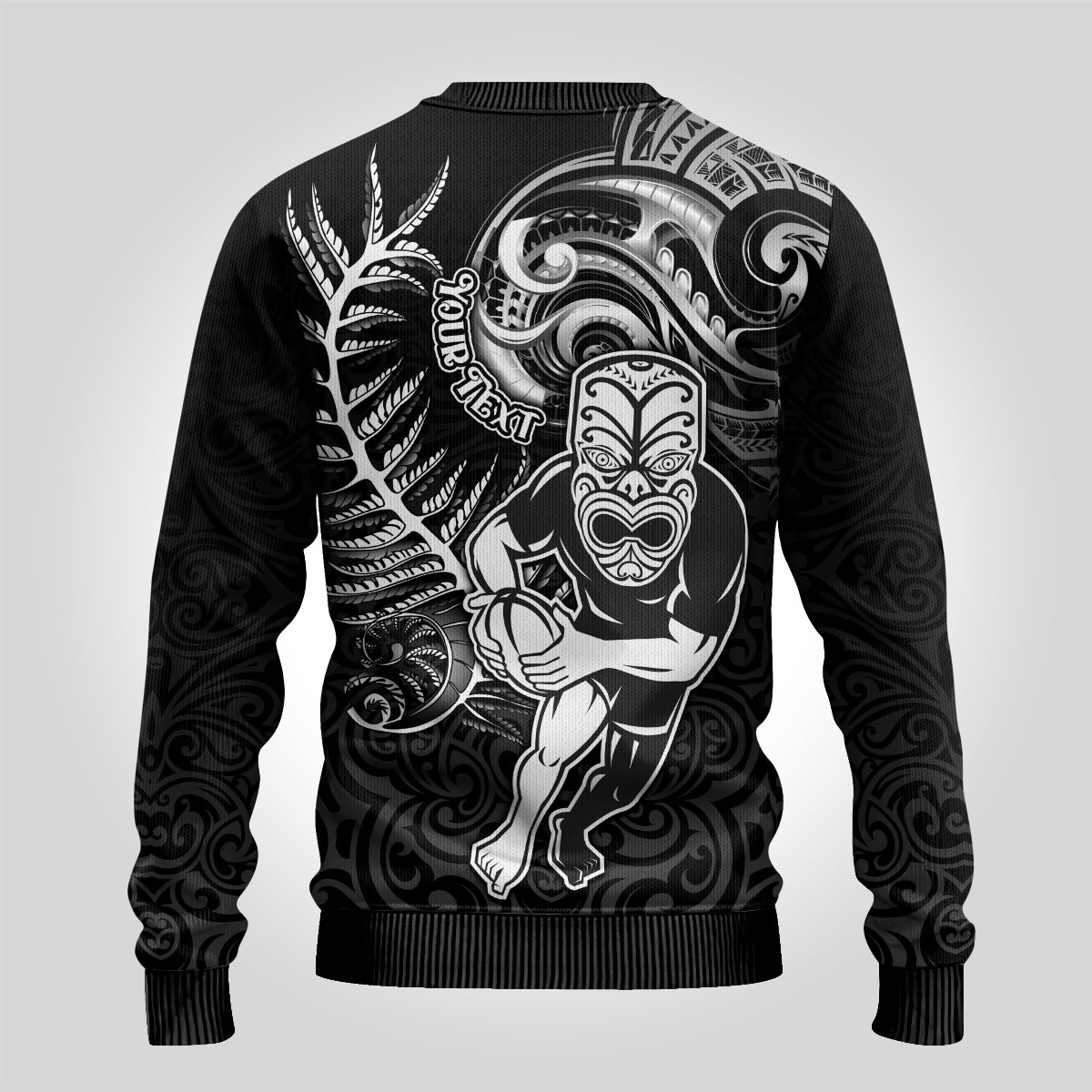 Personalised New Zealand Rugby Ugly Christmas Sweater Maori Warrior Rugby with Silver Fern Sleeve Tribal Ethnic Style LT03 - Polynesian Pride