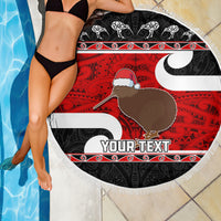 Personalized New Zealand Christmas Beach Blanket Santa Haka Fern and Kiwi Bird Tino Rangatiratanga Maori Flag Style LT03 - Polynesian Pride