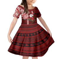 Personalized New Zealand Christmas Family Matching Tank Maxi Dress and Hawaiian Shirt Santa Claus and Kiwi Bird Maori Tattoo Koru Pattern LT03 Daughter's Dress Red - Polynesian Pride