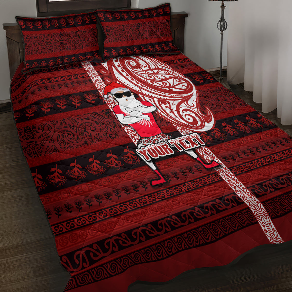 Personalized New Zealand Christmas Quilt Bed Set Santa Claus and Kiwi Bird Maori Tattoo Koru Pattern LT03 - Polynesian Pride