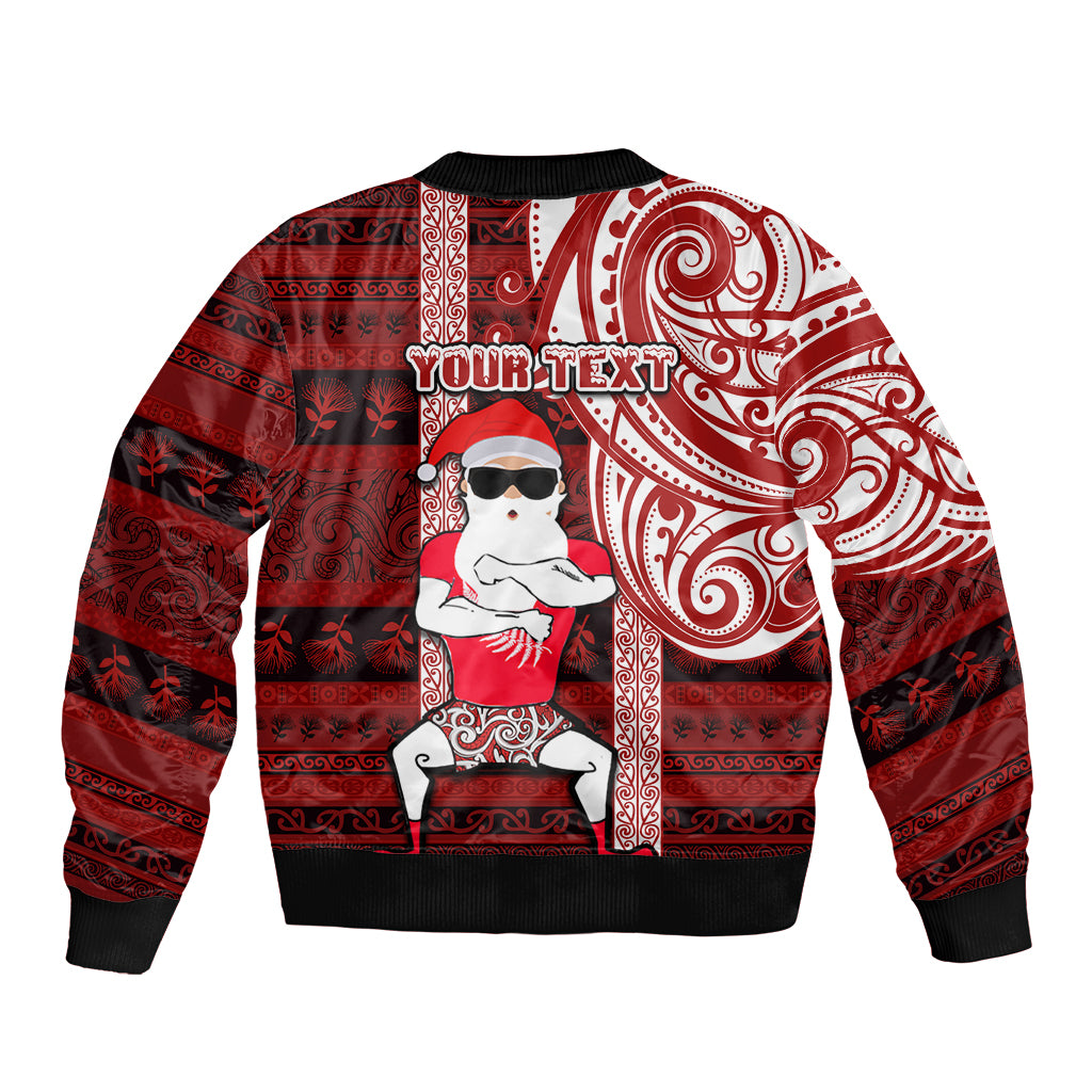 Personalized New Zealand Christmas Sleeve Zip Bomber Jacket Santa Claus and Kiwi Bird Maori Tattoo Koru Pattern LT03 - Polynesian Pride