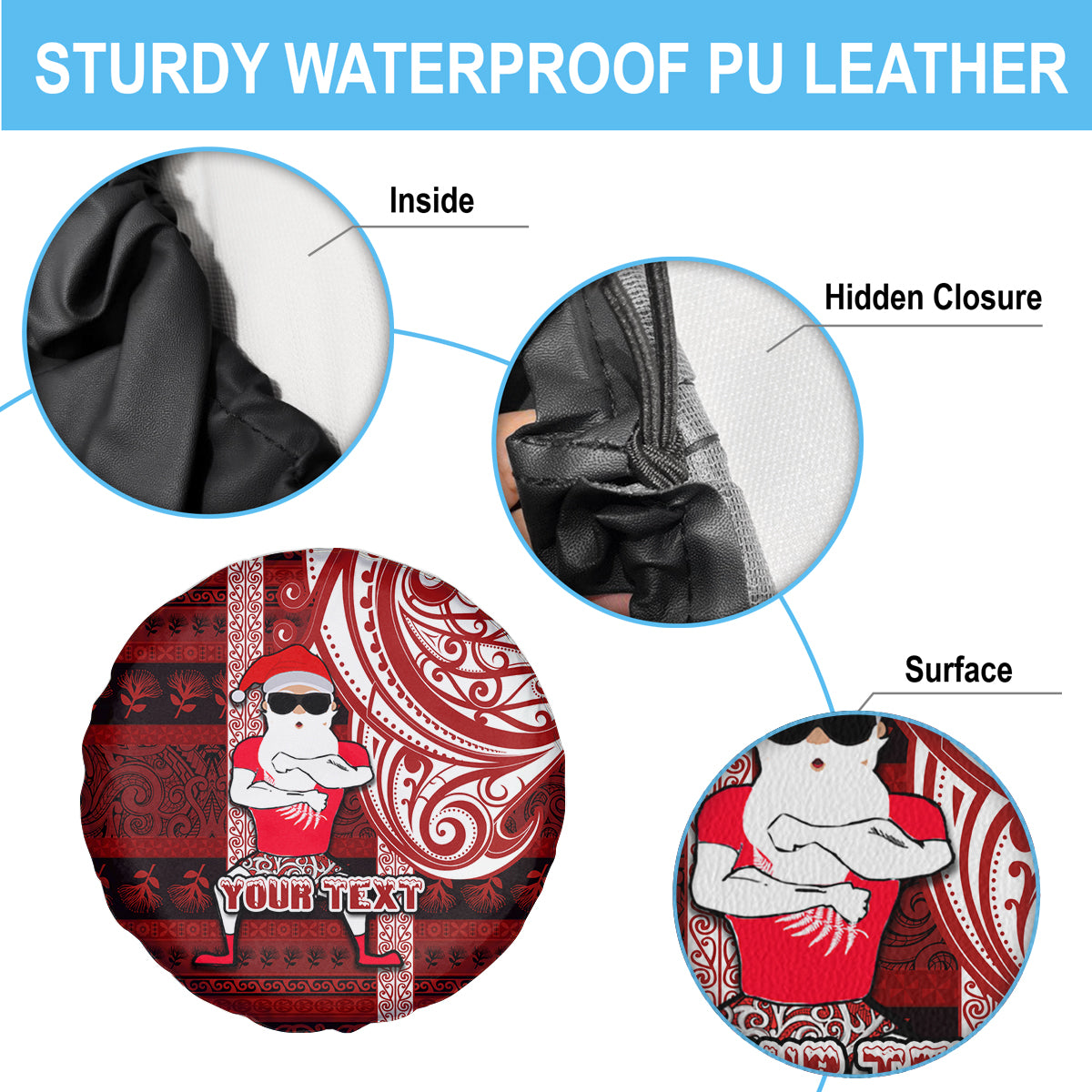 Personalized New Zealand Christmas Spare Tire Cover Santa Claus and Kiwi Bird Maori Tattoo Koru Pattern LT03 - Polynesian Pride