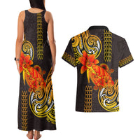 Hawaii Turtle Hibiscus Flower Couples Matching Tank Maxi Dress and Hawaiian Shirt Polynesian Tattoo LT03 - Polynesian Pride