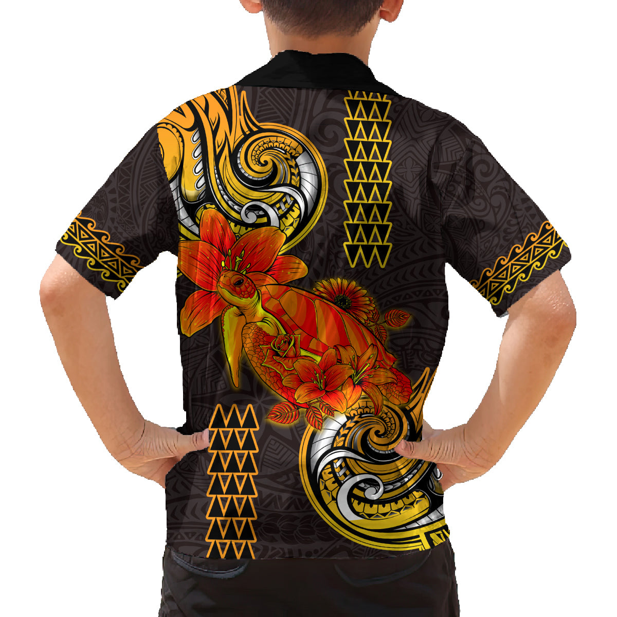 Hawaii Turtle Hibiscus Flower Family Matching Off Shoulder Short Dress and Hawaiian Shirt Polynesian Tattoo LT03 - Polynesian Pride