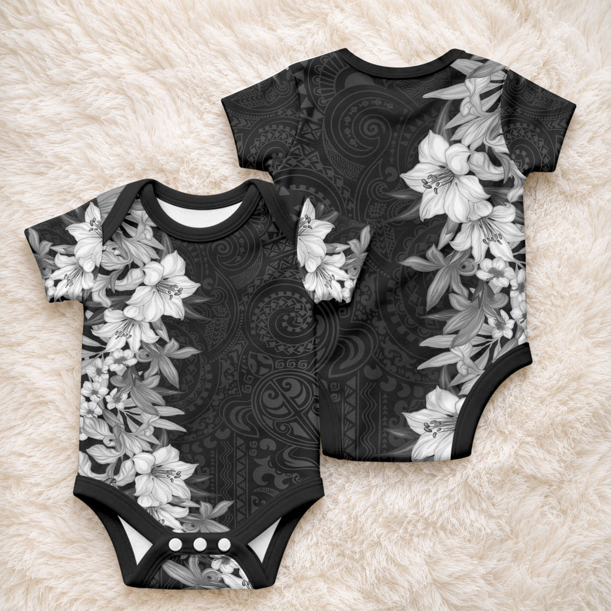 Hawaii Tropical Leaves and Flowers Baby Onesie