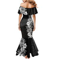 Hawaii Tropical Leaves and Flowers Family Matching Mermaid Dress and Hawaiian Shirt Tribal Polynesian Pattern Black White Style LT03 - Polynesian Pride