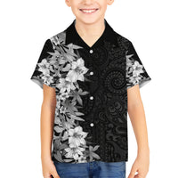 Hawaii Tropical Leaves and Flowers Family Matching Short Sleeve Bodycon Dress and Hawaiian Shirt Tribal Polynesian Pattern Black White Style LT03 Son's Shirt Black - Polynesian Pride