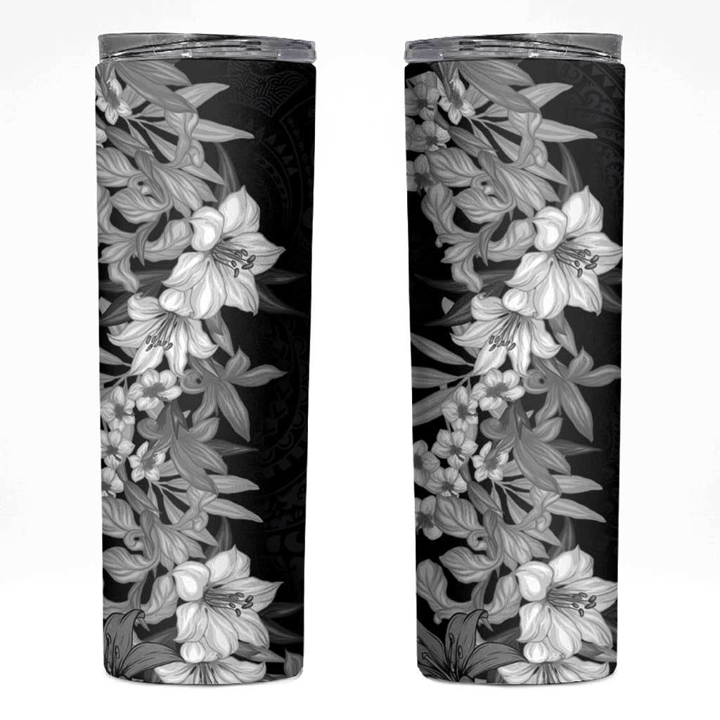 Hawaii Tropical Leaves and Flowers Skinny Tumbler Tribal Polynesian Pattern Black White Style LT03 Black - Polynesian Pride