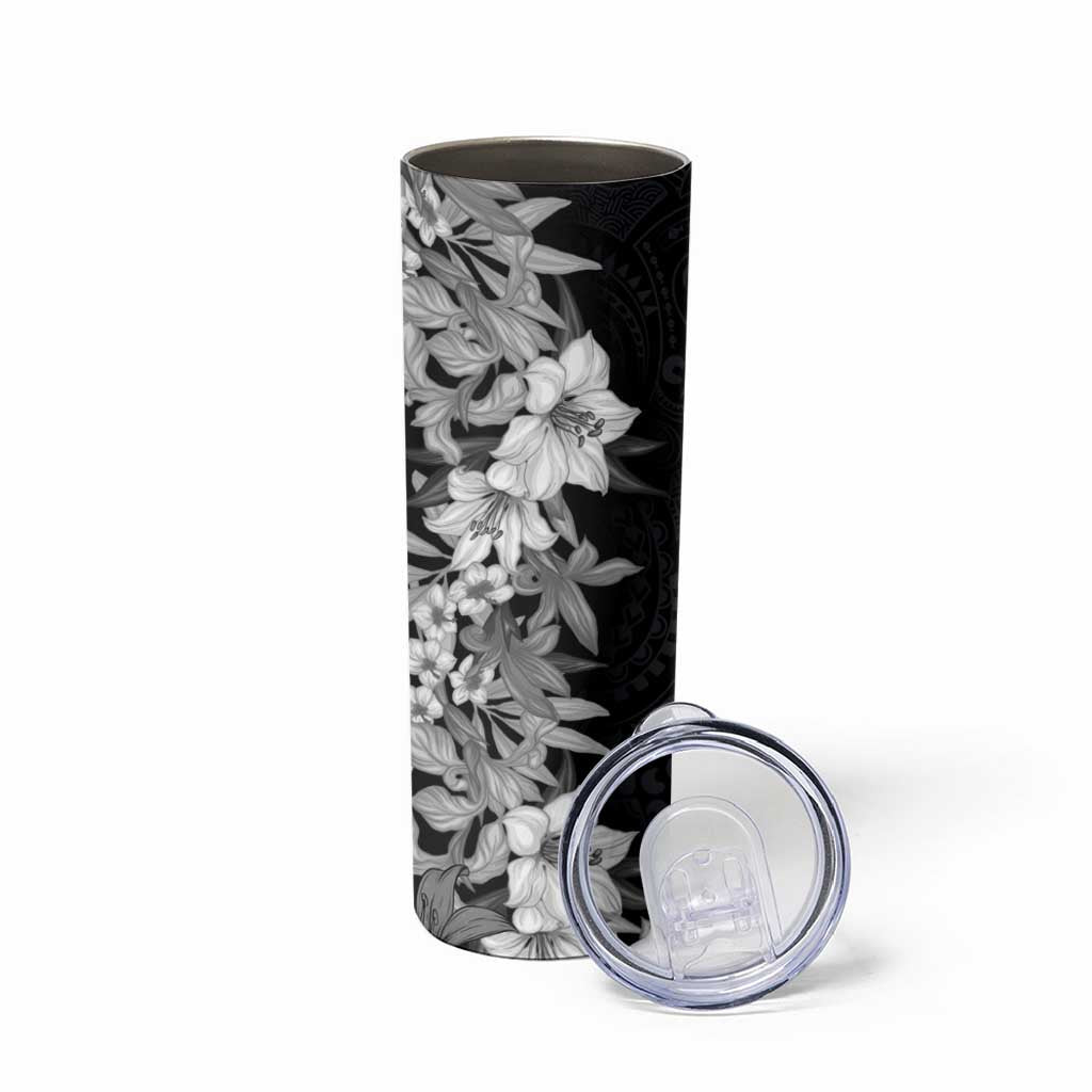 Hawaii Tropical Leaves and Flowers Skinny Tumbler Tribal Polynesian Pattern Black White Style LT03 - Polynesian Pride