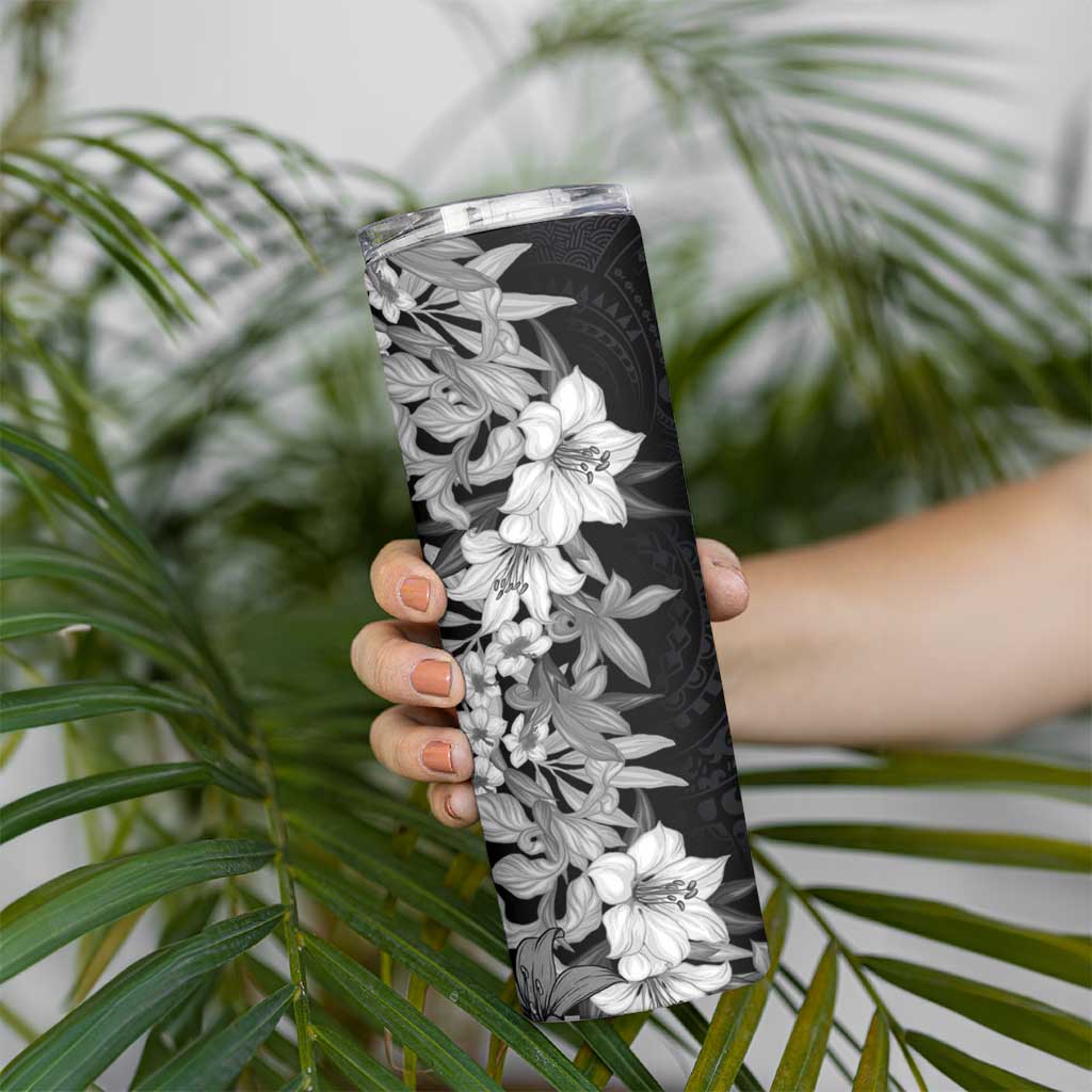 Hawaii Tropical Leaves and Flowers Skinny Tumbler Tribal Polynesian Pattern Black White Style LT03 - Polynesian Pride