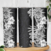 Hawaii Tropical Leaves and Flowers Skinny Tumbler Tribal Polynesian Pattern Black White Style LT03 - Polynesian Pride