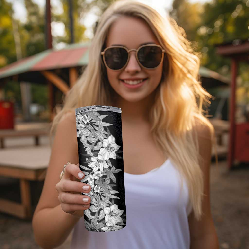 Hawaii Tropical Leaves and Flowers Skinny Tumbler Tribal Polynesian Pattern Black White Style LT03 - Polynesian Pride