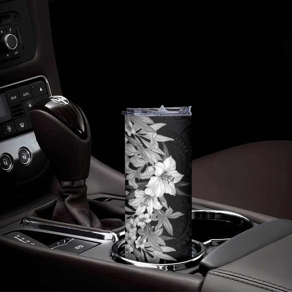 Hawaii Tropical Leaves and Flowers Skinny Tumbler Tribal Polynesian Pattern Black White Style LT03 - Polynesian Pride