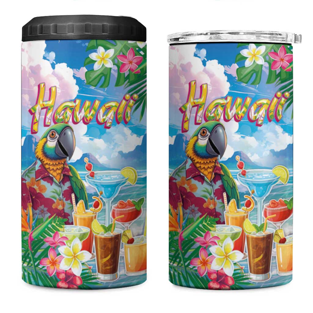 Hawaii Cocktails 4 in 1 Can Cooler Tumbler Parrot with Cute Beach Landscape and Tropical Plants LT03 One Size: 16 oz Pastel - Polynesian Pride