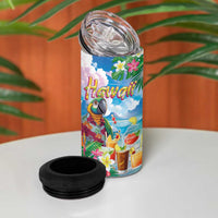 Hawaii Cocktails 4 in 1 Can Cooler Tumbler Parrot with Cute Beach Landscape and Tropical Plants LT03 - Polynesian Pride