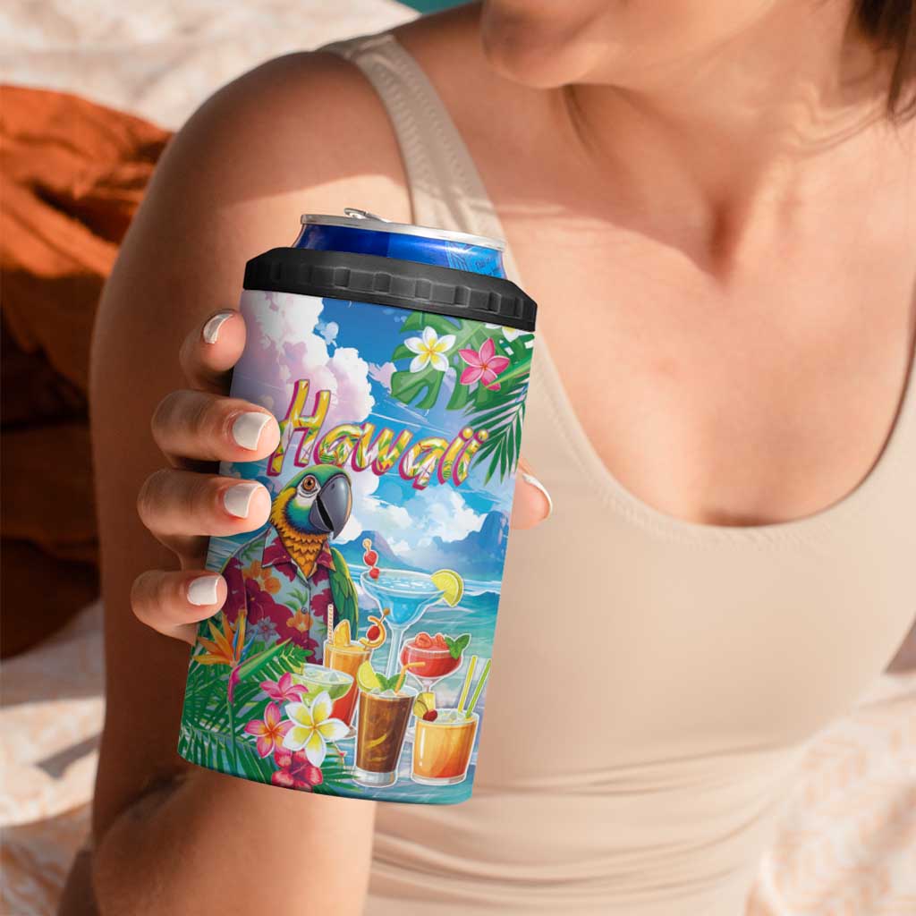 Hawaii Cocktails 4 in 1 Can Cooler Tumbler Parrot with Cute Beach Landscape and Tropical Plants LT03 - Polynesian Pride