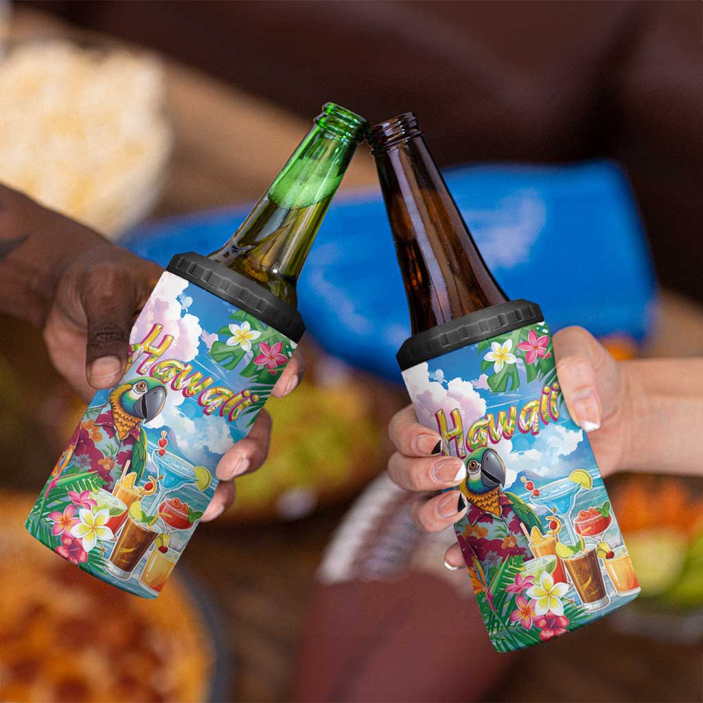 Hawaii Cocktails 4 in 1 Can Cooler Tumbler Parrot with Cute Beach Landscape and Tropical Plants LT03 - Polynesian Pride