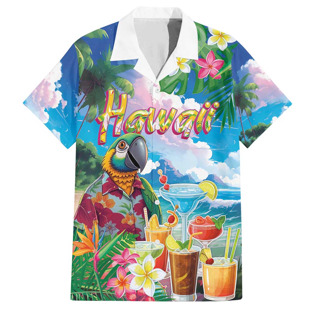 Hawaii Cocktails Family Matching Long Sleeve Bodycon Dress and Hawaiian Shirt Parrot with Cute Beach Landscape and Tropical Plants LT03 Dad's Shirt - Short Sleeve Pastel - Polynesian Pride