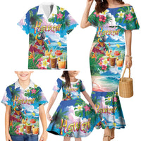 Hawaii Cocktails Family Matching Mermaid Dress and Hawaiian Shirt Parrot with Cute Beach Landscape and Tropical Plants LT03 - Polynesian Pride