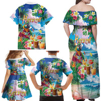 Hawaii Cocktails Family Matching Off Shoulder Maxi Dress and Hawaiian Shirt Parrot with Cute Beach Landscape and Tropical Plants LT03 - Polynesian Pride