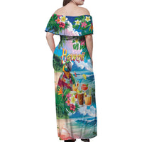 Hawaii Cocktails Family Matching Off Shoulder Maxi Dress and Hawaiian Shirt Parrot with Cute Beach Landscape and Tropical Plants LT03 - Polynesian Pride