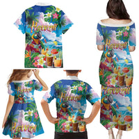 Hawaii Cocktails Family Matching Puletasi and Hawaiian Shirt Parrot with Cute Beach Landscape and Tropical Plants LT03 - Polynesian Pride