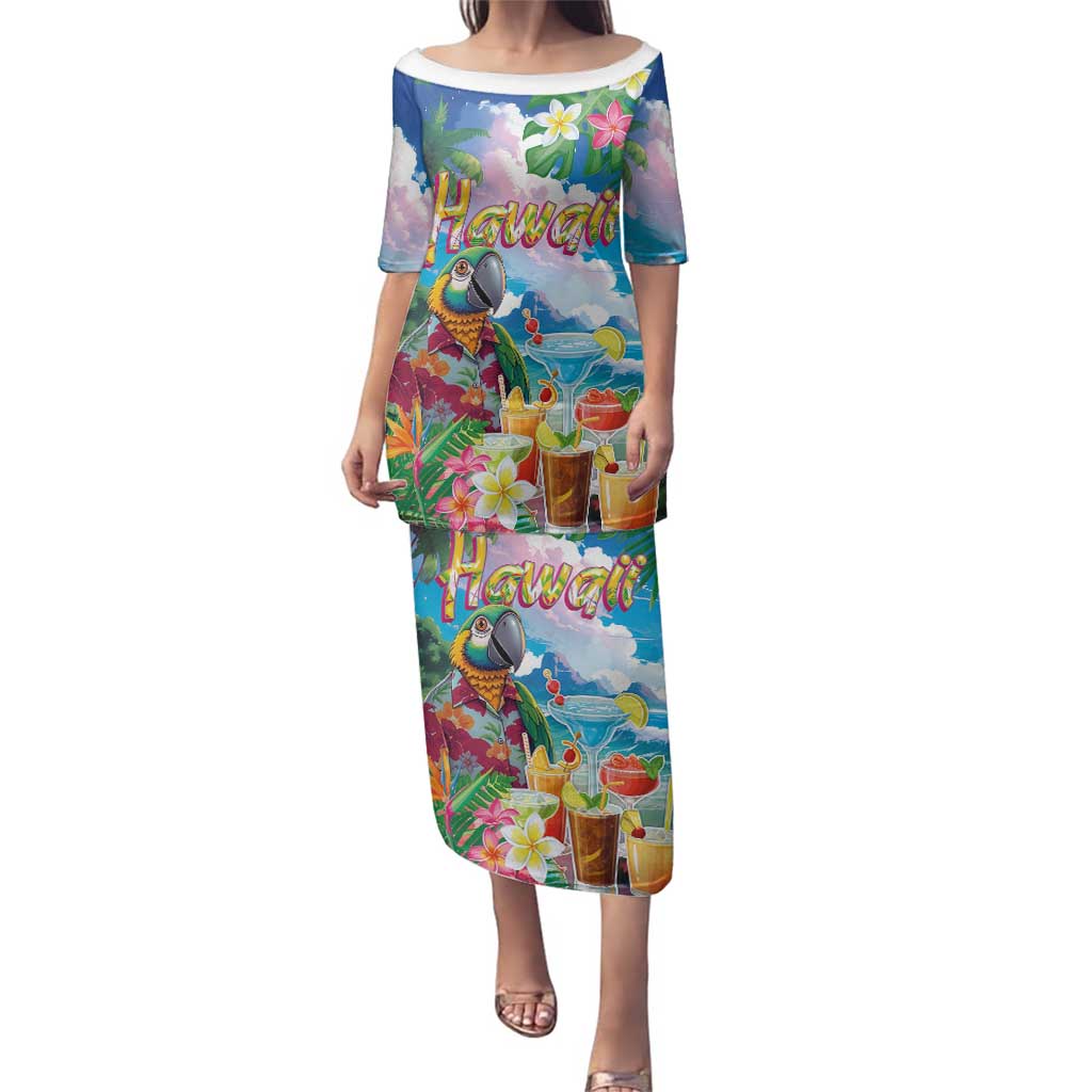Hawaii Cocktails Family Matching Puletasi and Hawaiian Shirt Parrot with Cute Beach Landscape and Tropical Plants LT03 Mom's Dress Pastel - Polynesian Pride