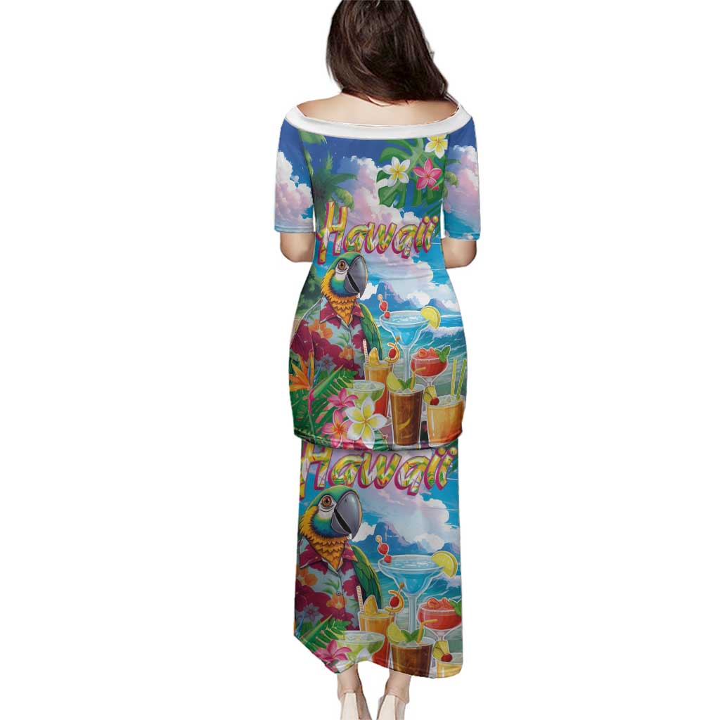 Hawaii Cocktails Family Matching Puletasi and Hawaiian Shirt Parrot with Cute Beach Landscape and Tropical Plants LT03 - Polynesian Pride