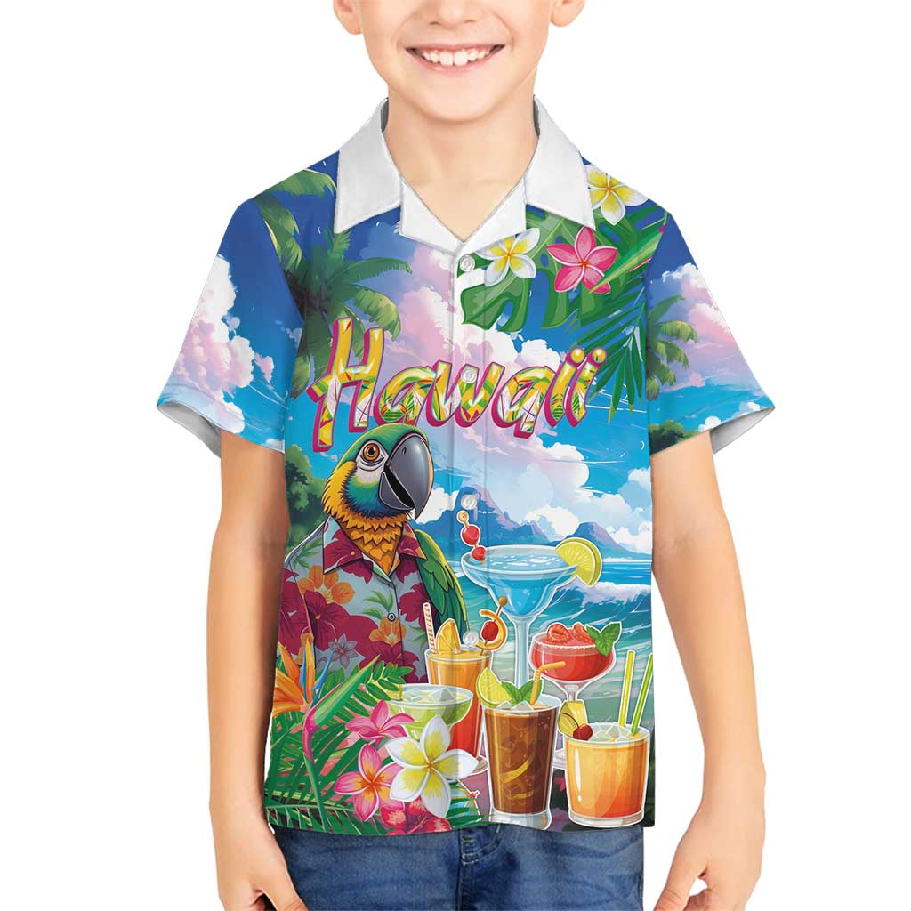 Hawaii Cocktails Family Matching Puletasi and Hawaiian Shirt Parrot with Cute Beach Landscape and Tropical Plants LT03 Son's Shirt Pastel - Polynesian Pride