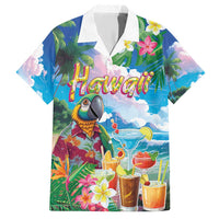 Hawaii Cocktails Family Matching Short Sleeve Bodycon Dress and Hawaiian Shirt Parrot with Cute Beach Landscape and Tropical Plants LT03 Dad's Shirt - Short Sleeve Pastel - Polynesian Pride