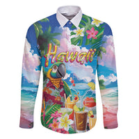 Hawaii Cocktails Family Matching Short Sleeve Bodycon Dress and Hawaiian Shirt Parrot with Cute Beach Landscape and Tropical Plants LT03 Dad's Shirt - Long Sleeve Pastel - Polynesian Pride