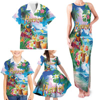 Hawaii Cocktails Family Matching Tank Maxi Dress and Hawaiian Shirt Parrot with Cute Beach Landscape and Tropical Plants LT03 - Polynesian Pride